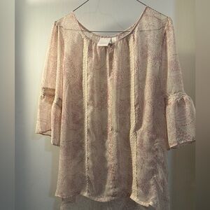 LC Lauren Conrad Cream and Pink Blouse